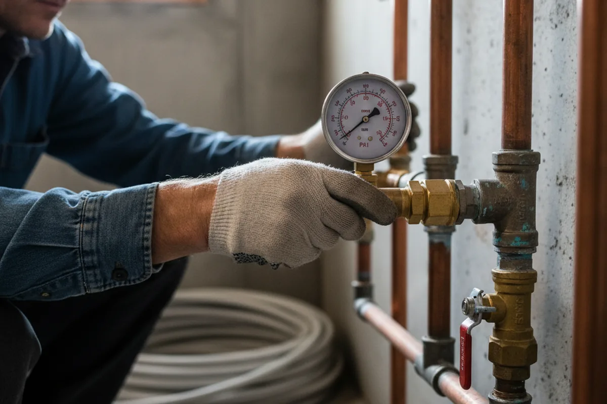 Pressure testing a repaired line during Water Line Repair in Aston